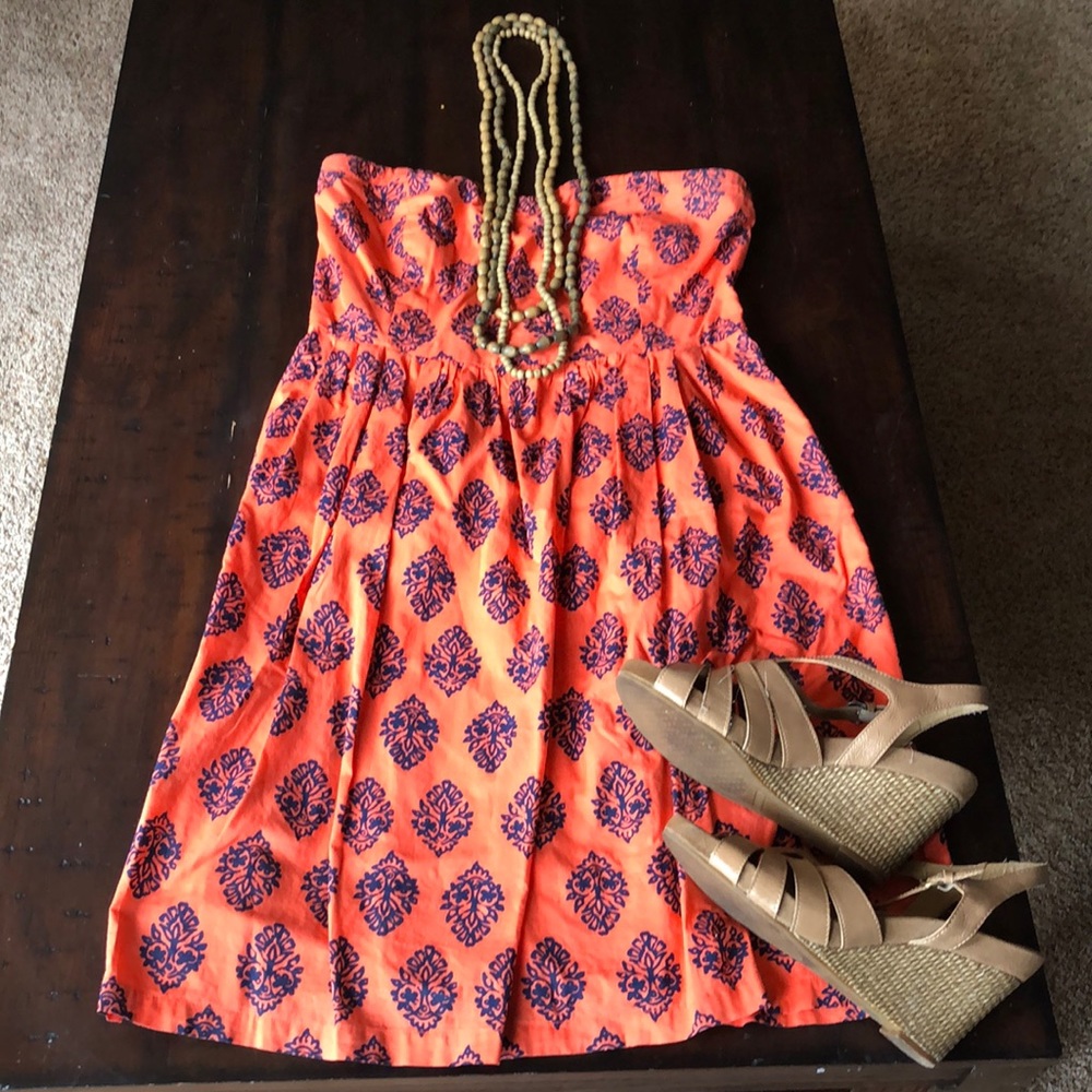 Cute casual coral & navy cotton summer dress